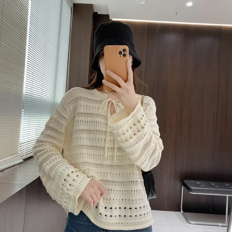 IMFLY金小金自制女装 针织衫DYW9780设计感纯色镂空减龄针织上衣