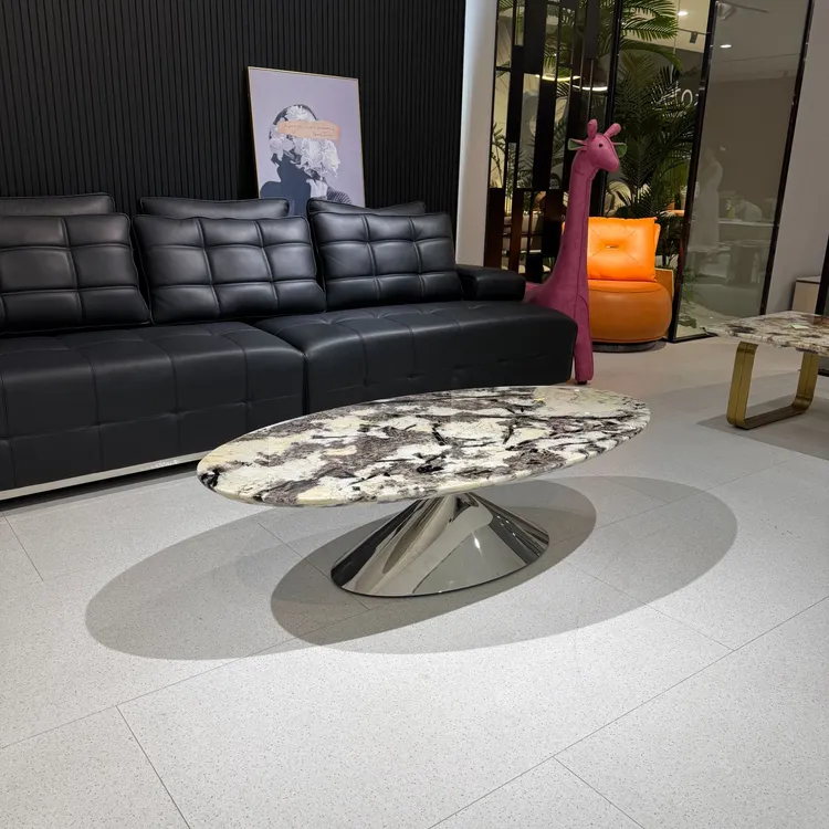 潘多拉纯天然奢石大理石飞碟椭圆形茶几家用轻奢高端意式风简约风