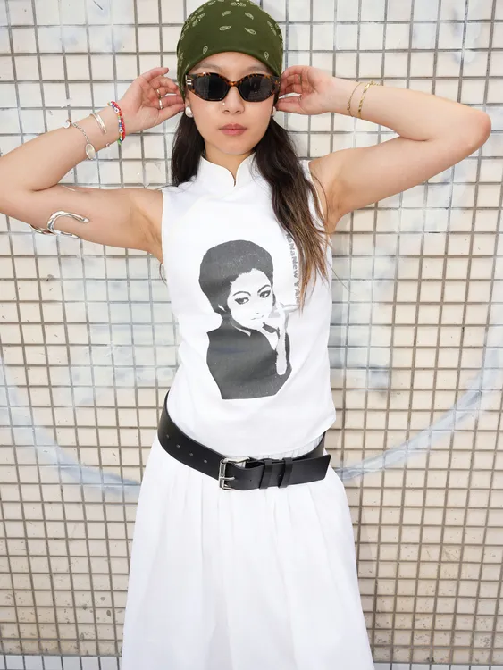 NaNaNewYAN“摇滚的梅”中式套装 数码印花简约旗袍上衣/旗袍半裙