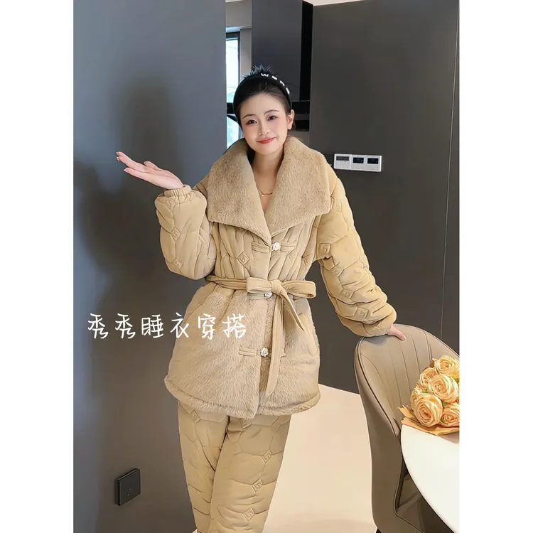 【秀秀家】冬季上新《南极岛2.0》三层夹棉印花长袖长裤睡衣套装加厚