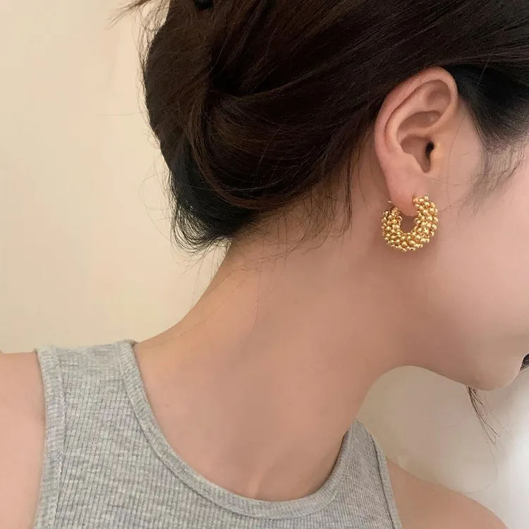 铜合金锆石耳饰 法式圈圈耳环女轻奢小众高级感设计耳钉时尚百搭