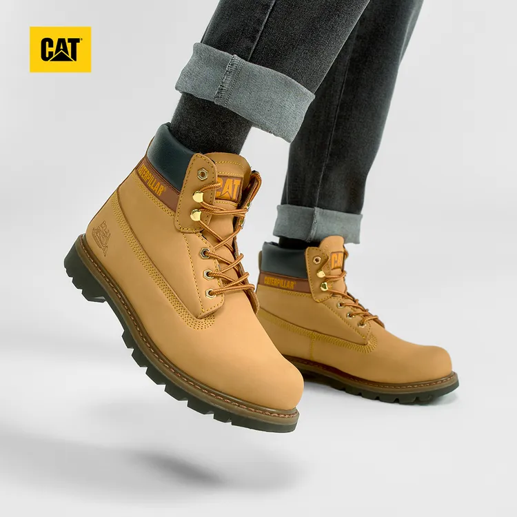 CAT卡特男士高帮大黄靴防水马丁靴女复古户外工装鞋真皮休闲秋冬S