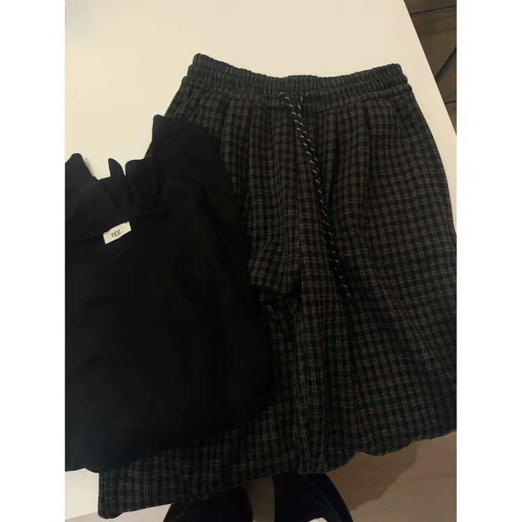 /加绒格子裤/加绒加厚抽绳显瘦高腰格子裤阔腿长裤 XY32