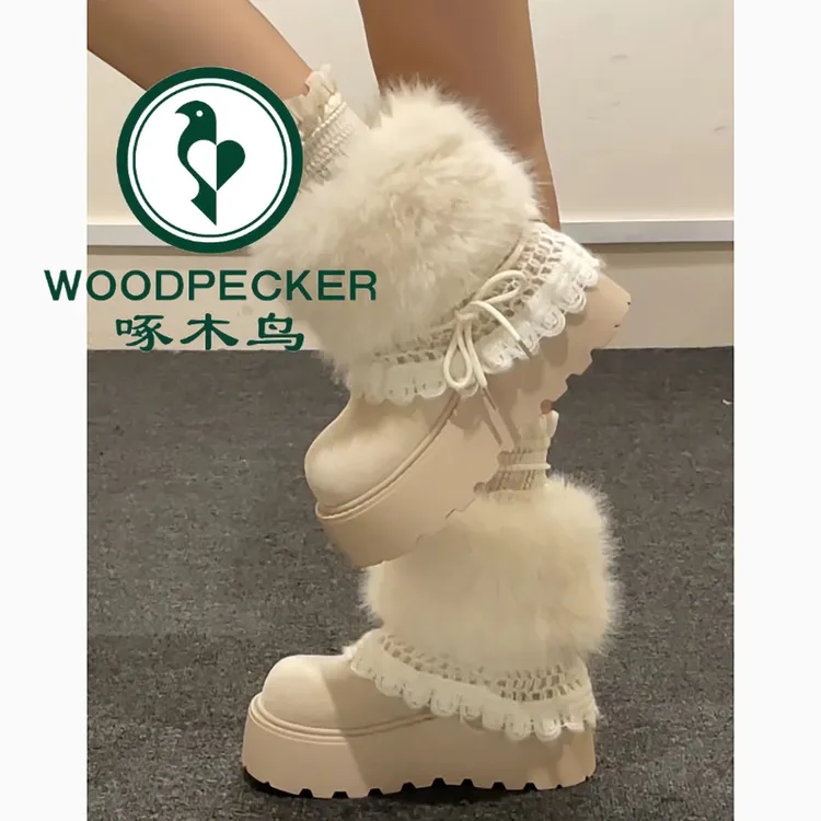 啄木鸟复古厚底加绒加厚雪地靴女款2025新款冬季保暖毛毛勃肯棉鞋