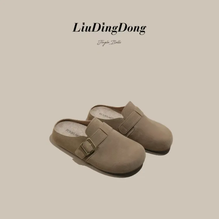 欧货踩屎感勃肯鞋真皮厚底软皮软底低帮女勃肯拖鞋