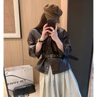 119区8803咖色复古港风常规款皮衣外套