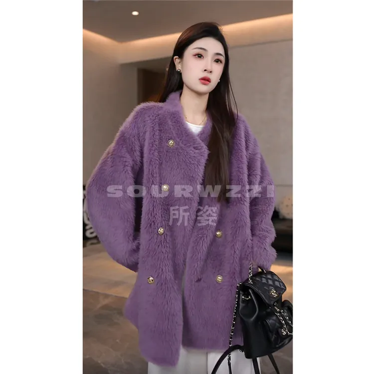 SOURWZZI/所姿100%羊毛拉绒冬季简约时尚休闲女士外套SZ-25737