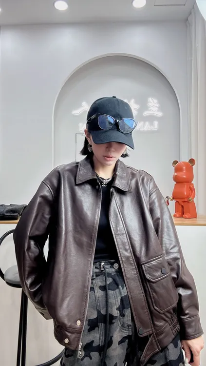 真皮头层油蜡落肩女士外套休闲皮衣外套女款爆款2025新款13797