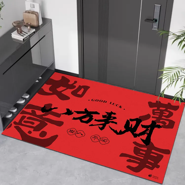 新中式入户门地垫新年款硅藻泥进门防滑吸水脚垫玄关乔迁喜庆地毯