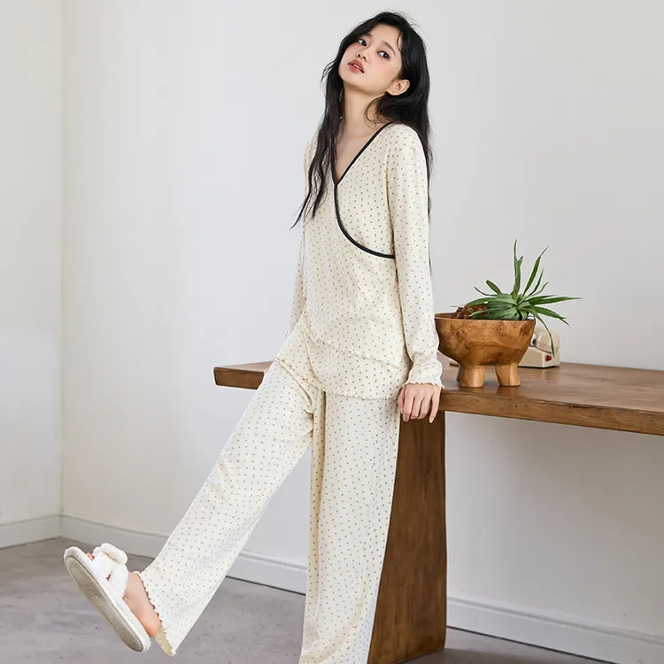 带胸垫月子服春秋产后显瘦哺乳家居服孕产妇睡衣打底衫套装88235