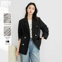 对白灰色宽松廓形西装外套女2025秋季新款复古高级感气质休闲西服