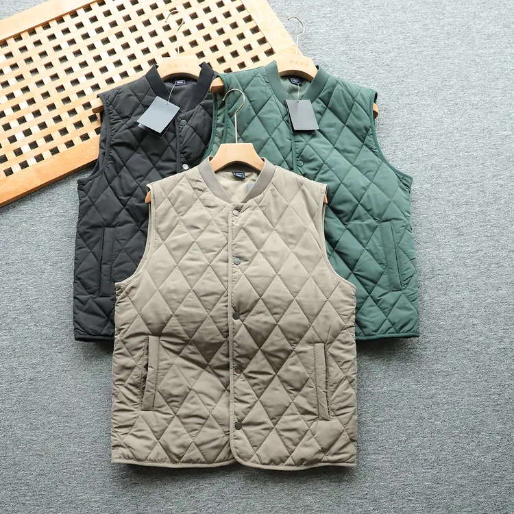日单 冬季新款男女户外菱形格绗棉加棉加厚保暖棉马甲