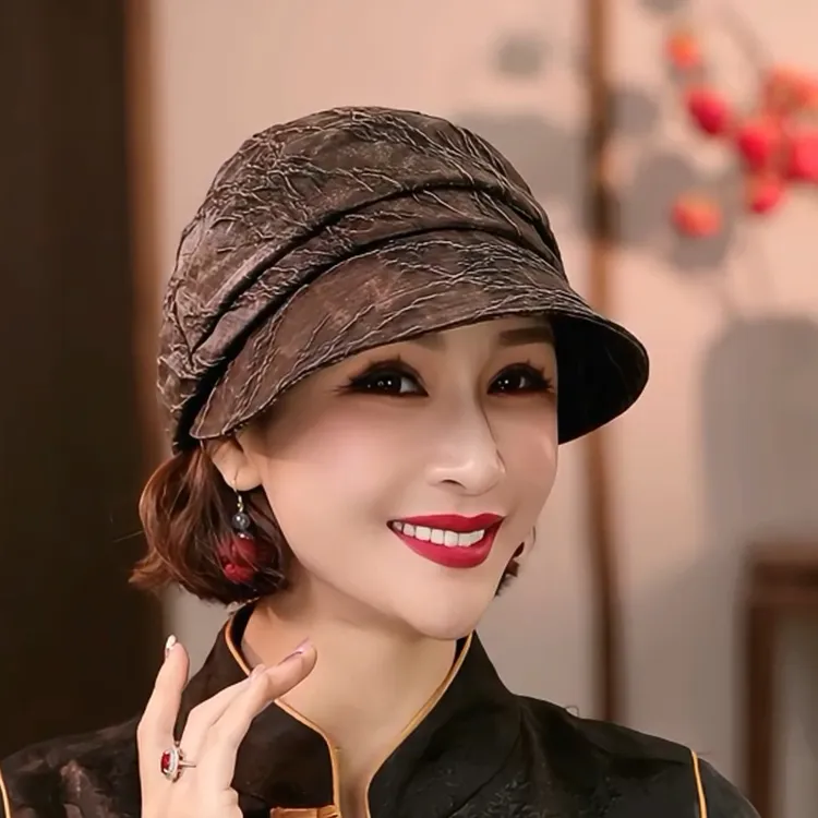 【鸭舌帽】布塔重磅桑蚕丝油丝香云纱鸭舌帽复古高级帽子女秋冬2175