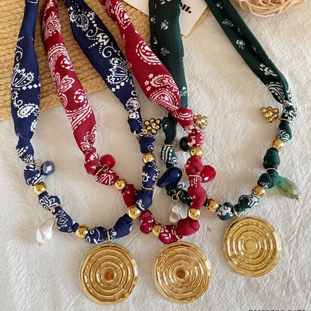 非金属布艺项链 00339  欧比雅比品牌新款布艺丝巾项链