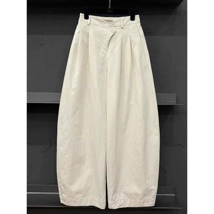 高端欧货2025秋季新款半松紧高腰休闲宽松简约百搭阔腿裤女弯刀裤