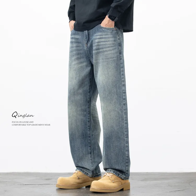 高端水洗牛仔裤男直筒宽松潮流美式复古休闲百搭2025新款冬季裤子