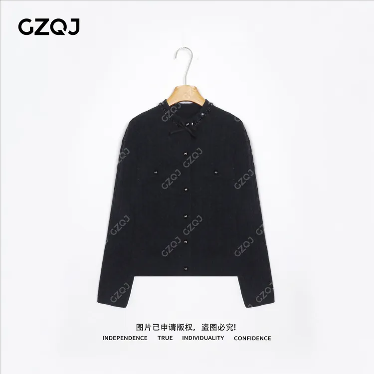 老琴私服【华灯初上】100羊毛洋气蝴蝶结淑女风毛衣针织衫女冬36898