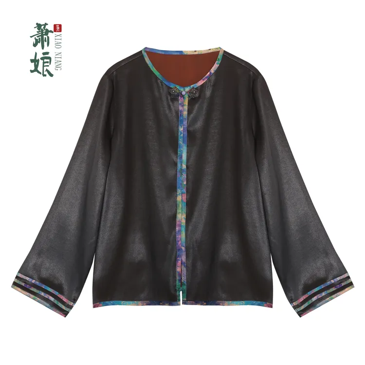萧娘【沁岚】弹力缎新中式短外套宽松桑蚕丝开衫国风女上衣1978