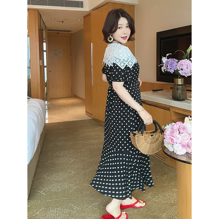 【DIS 现货】【波点千金】夏季显瘦收腰蕾丝波点连衣裙Z525Q09411