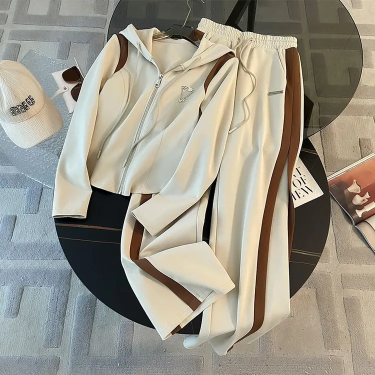 休闲运动服套装女春秋新款韩版洋气显瘦连帽外套时尚阔腿裤两件套