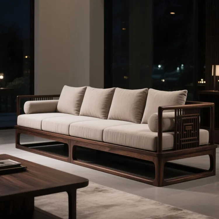 北美黑胡桃木沙发轻奢2025新款宋式美学小户型客厅家用实木沙发