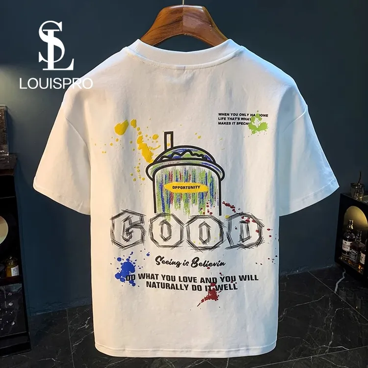 Louispro宽松短袖T恤男夏季薄款彩绘艺术印花体恤潮流百搭上衣