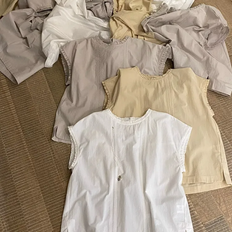 韩版短袖复古圆领衬衣衬衫女装夏季薄款百搭休闲无袖文艺时尚小衫