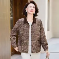 835#时尚妈妈装秋季爆款翻领拼色碎花洋气外套（XL~5XL 90~165斤）