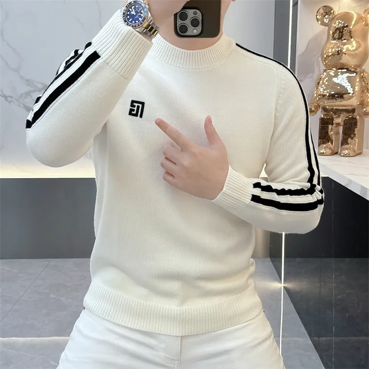 2025针织衫男轻奢新品时尚圆领印花刺绣毛衣修身长袖打底衫潮5089