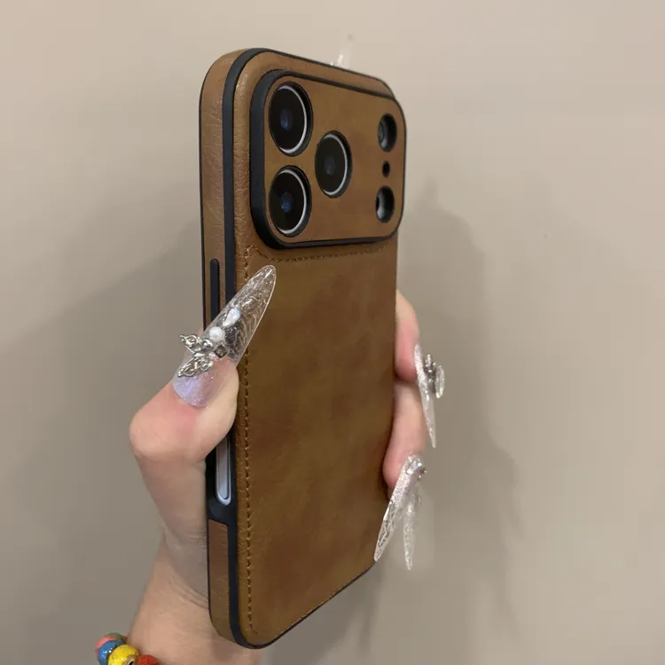 大视窗简约荔枝纹全包防摔适用苹果17手机壳iPhone16ProMax时尚15