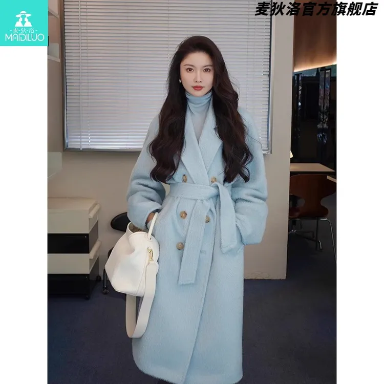 【限量款】2025秋冬韩剧女主高级感气质高端今年流行大衣蓝色毛呢子