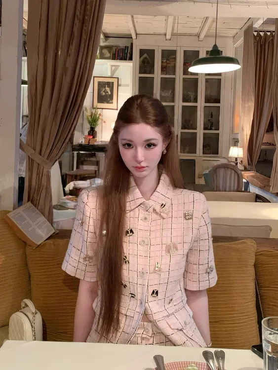 香香时代 纯欲辣妹性感蕾丝边马甲背心上衣高腰显瘦包臀短裙套装
