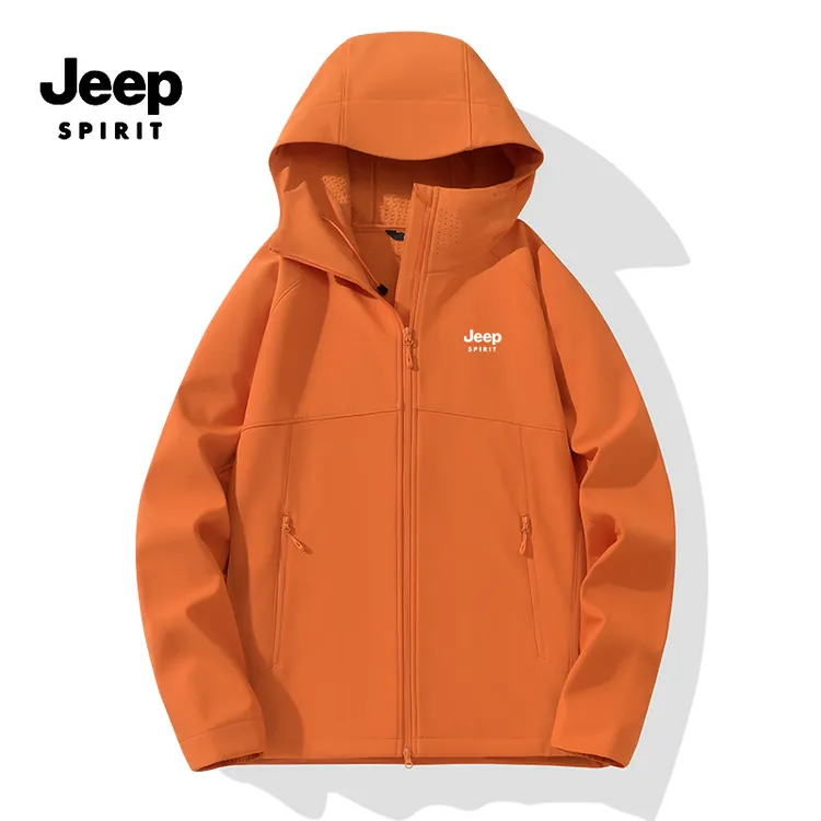 JEEPSPIRIT户外秋冬防风防水软壳衣男女同款保暖连帽外套