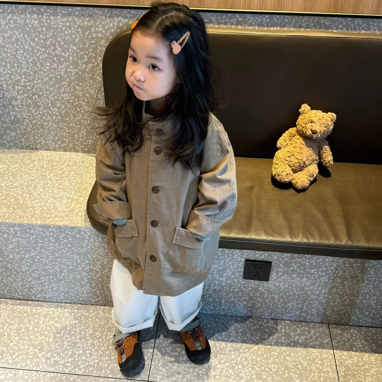 甜小七女童2025秋季新款韩版休闲纯色外套宽松条纹衬衫阔腿裤套装
