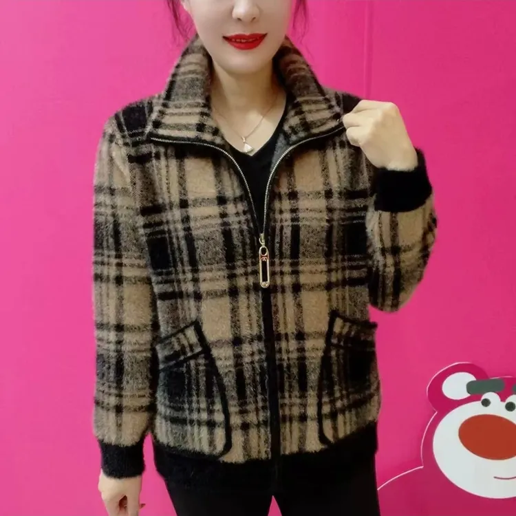 （加厚款）翻领格子外套时尚休闲百搭