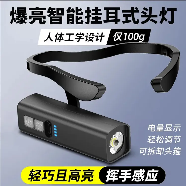 挂耳式头灯强光超亮可充电户外骑行夜跑登山钓鱼长续航感应式