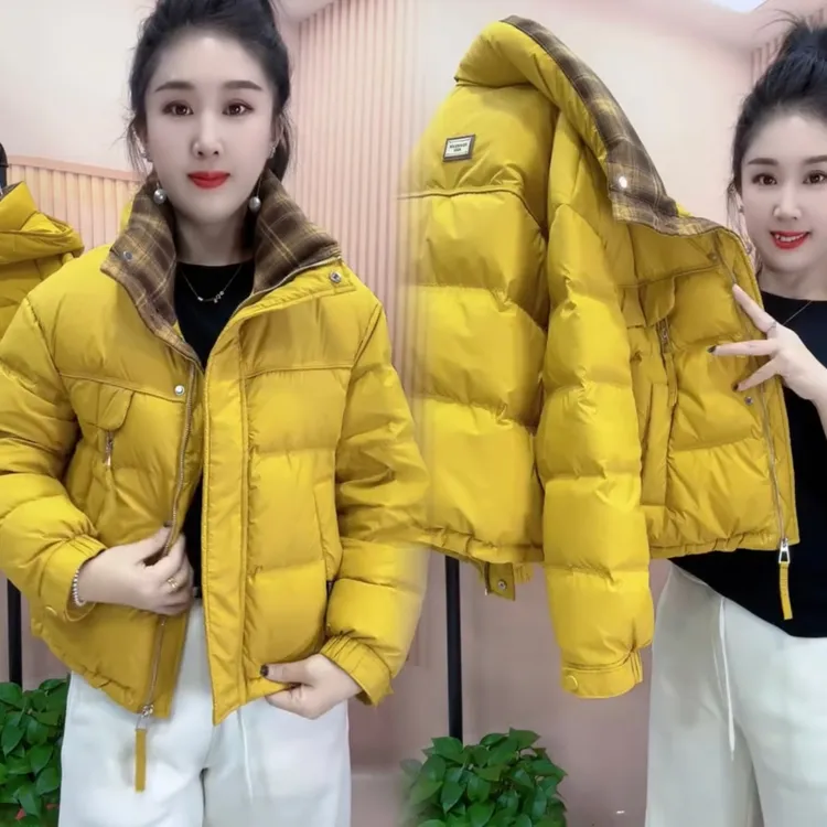 时尚格子拼接短款羽绒服冬季2025新款鸭绒保暖小个子年轻外套ins