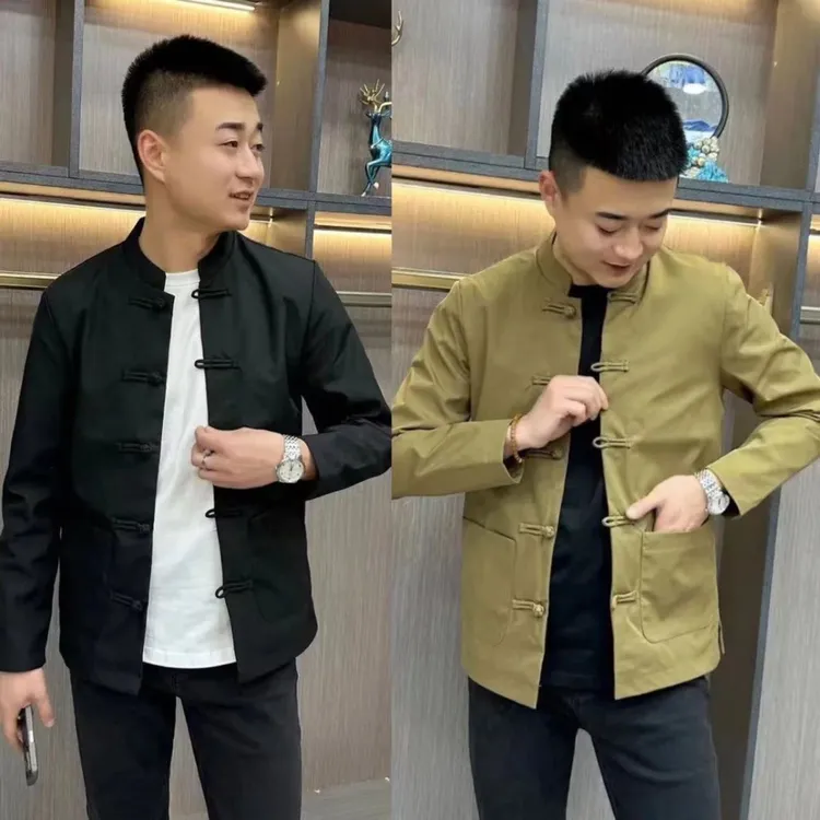 2025春秋款男士夹克中国风唐装立领盘扣复古帅气中式网红款中山装
