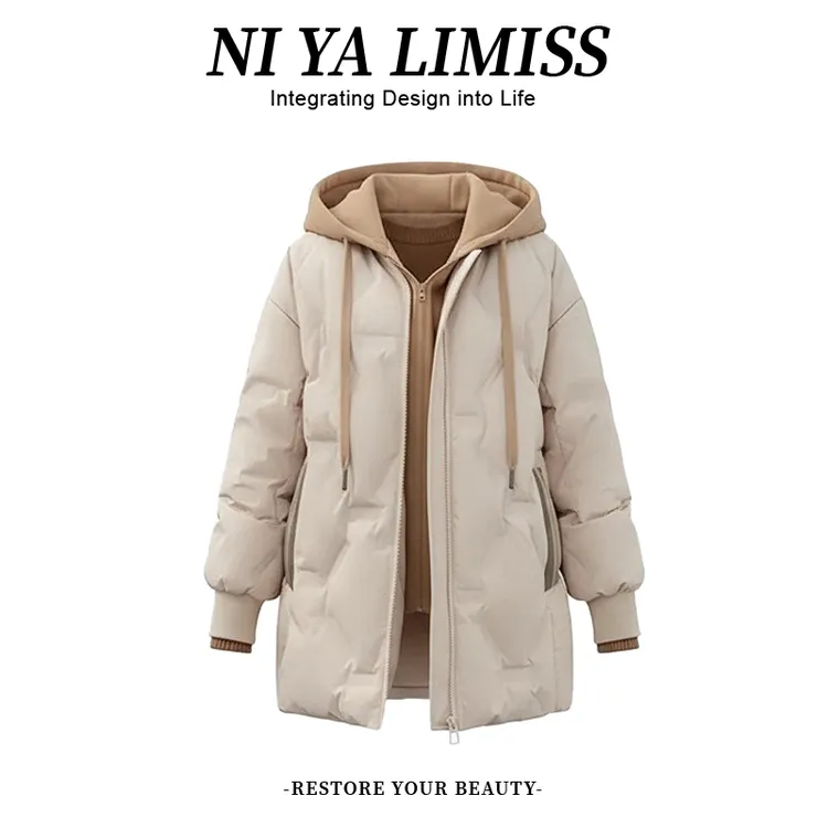 设计感小众宽松拼接棉服女2025年冬季新款韩版显瘦中长款棉衣外套