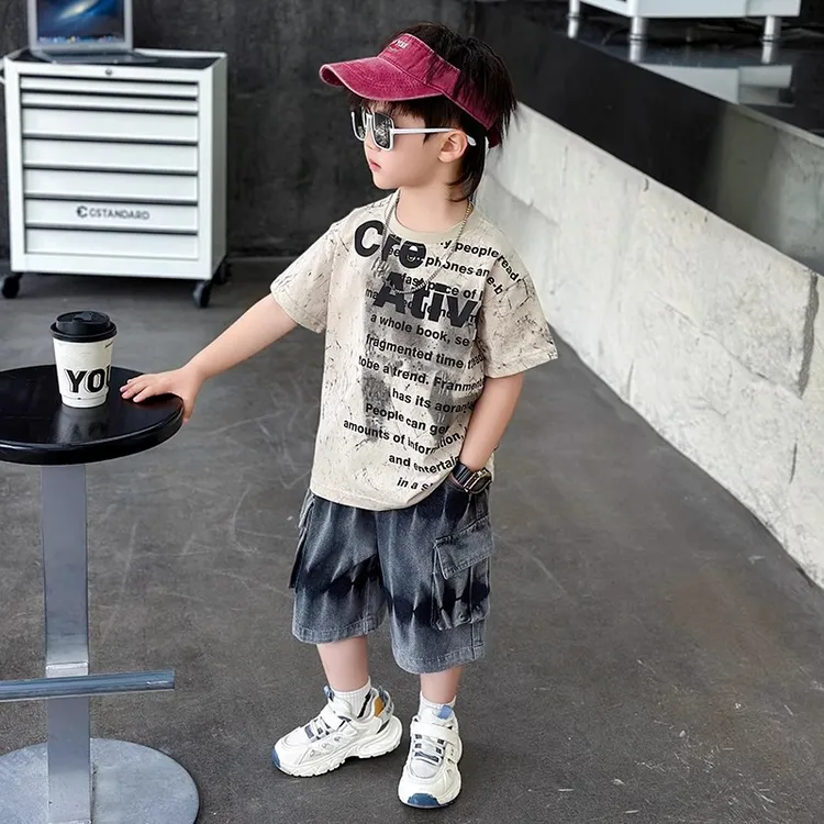 男童短袖t恤2025新款夏季薄款男孩纯棉儿童夏装体恤扎染潮T