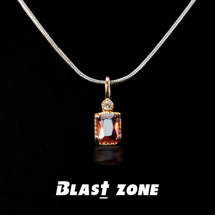 钛钢项链 美式小众红色镶嵌坠链子小众轻奢男配饰品锁骨链50+5cm