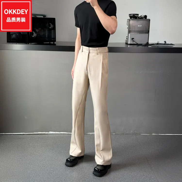 高级感轻奢男士休闲裤夏季新款修身直筒垂感长裤潮流百搭微喇裤子