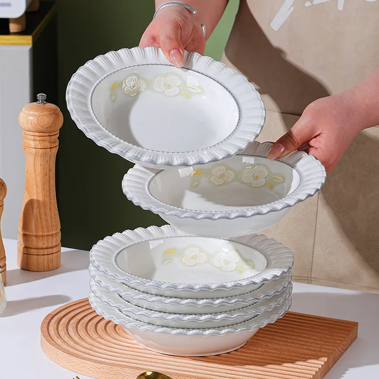 【句途】手绘金枝玉叶2/4个草帽盘8.5英寸釉下彩盘子家用陶瓷餐盘