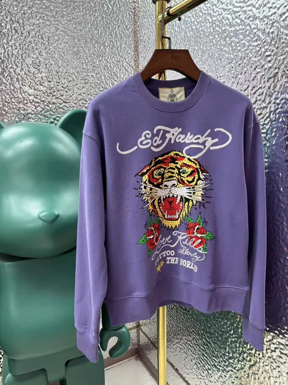 玫瑰花虎头重磅纯棉印花烫钻多色圆领长袖休闲卫衣男女同款