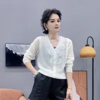 ZM25年新款常规羊毛衫拼接蕾丝设计款V领开衫羊毛衫2698