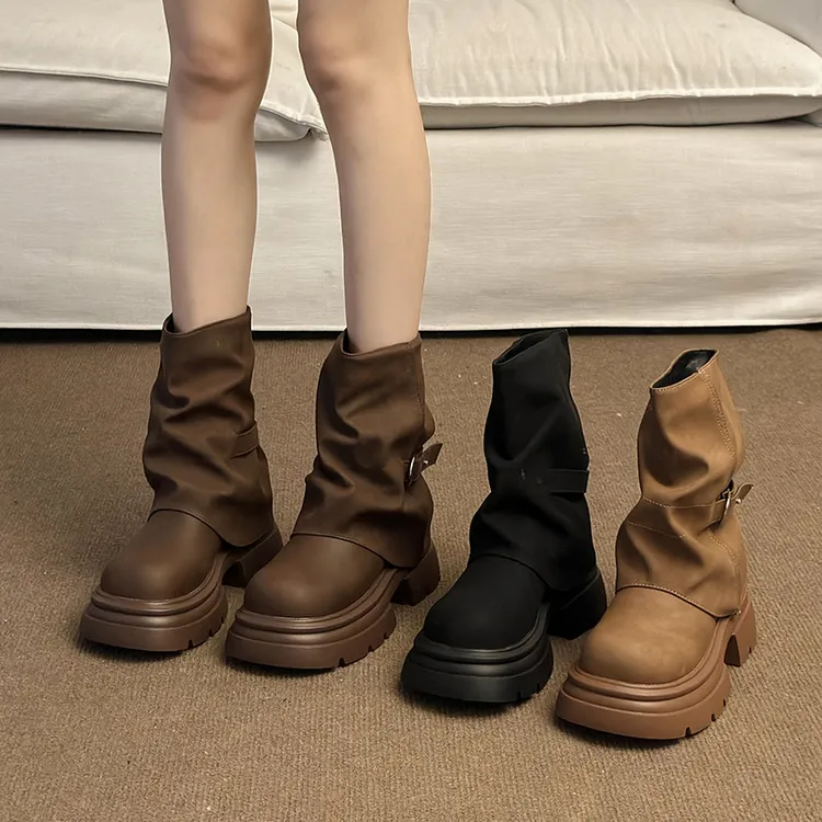 英伦风短靴女秋冬季2025新款裤管靴厚底爆款马丁靴美拉德中筒靴子