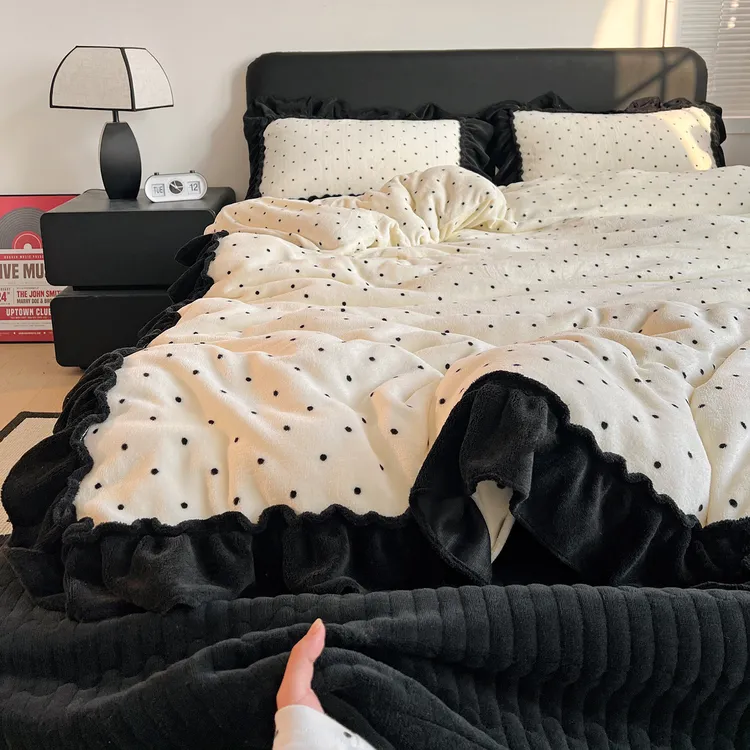 秋冬保暖加厚牛奶绒床盖款四件套加绒被套防滑床单暖绒床品家纺