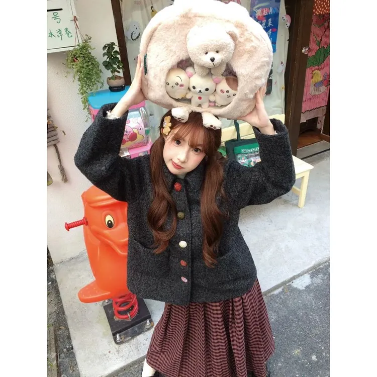 秋冬季甜美呢子外套+红格子呢子裙两件2025新款甜美套装