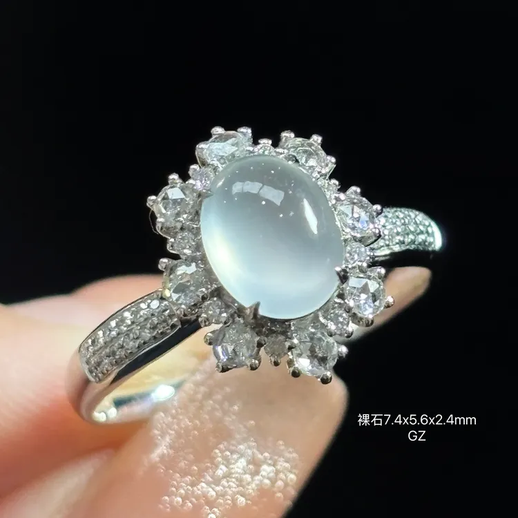 《缅甸珠宝严选》缅甸翡翠白冰蛋面戒指（下单质询客服）GZ