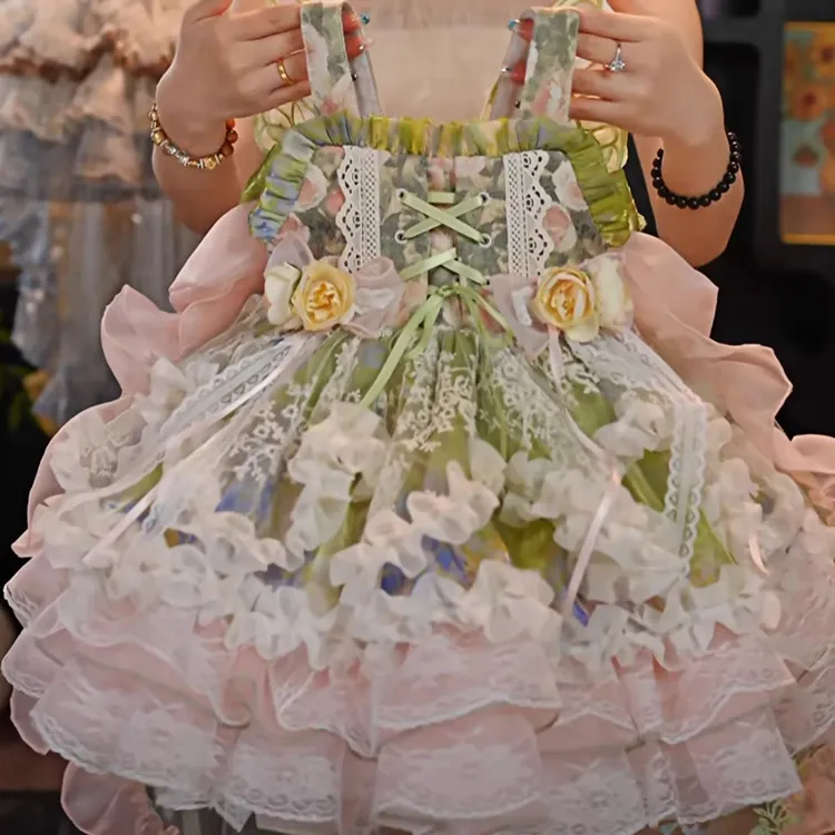 女童lolita洛丽塔汉服连衣裙2026儿童蕾丝花朵蛋糕裙公主蓬蓬裙夏